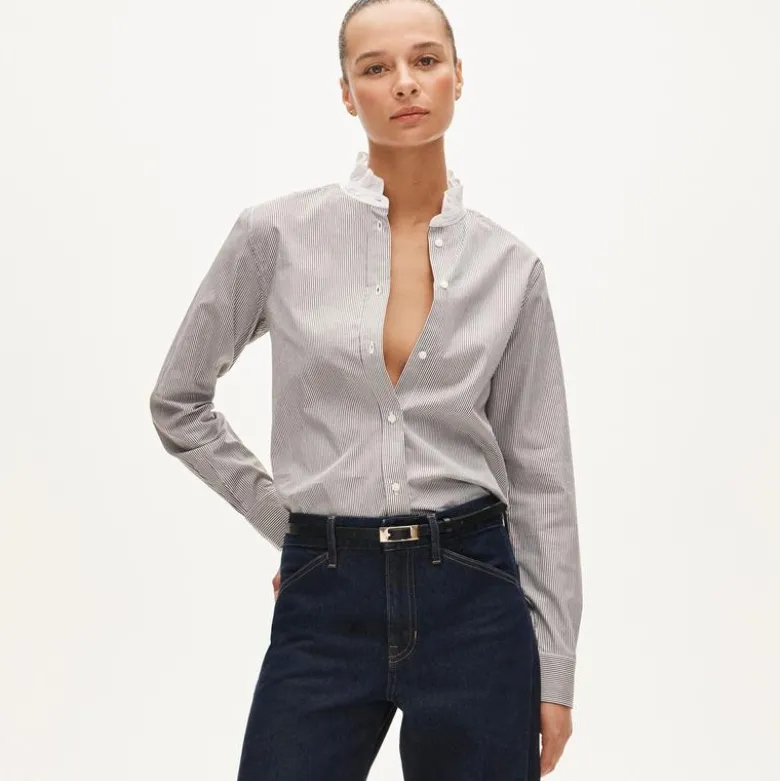 Jules ruffle-collar shirt in striped cotton poplin