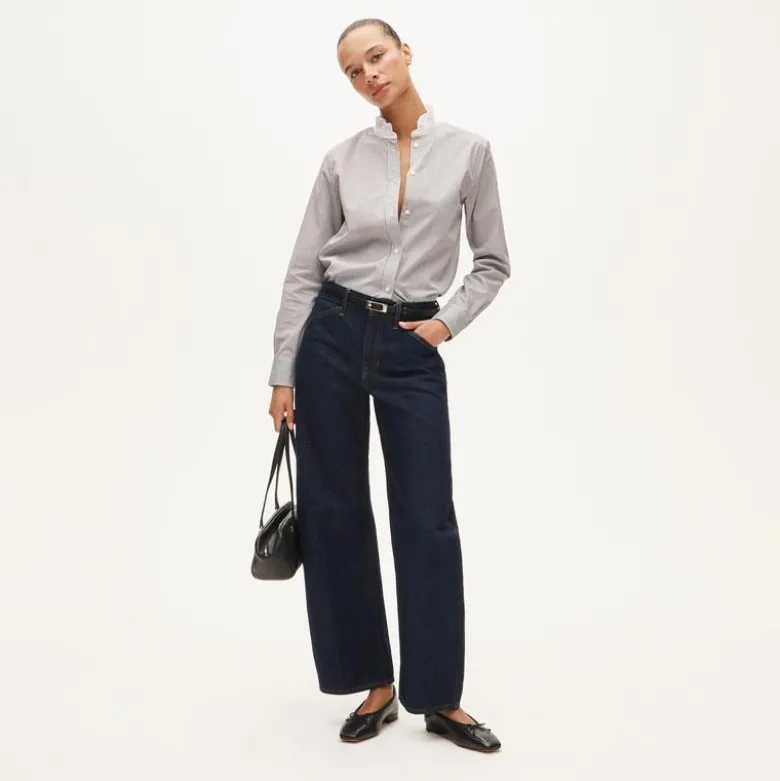 Jules ruffle-collar shirt in striped cotton poplin