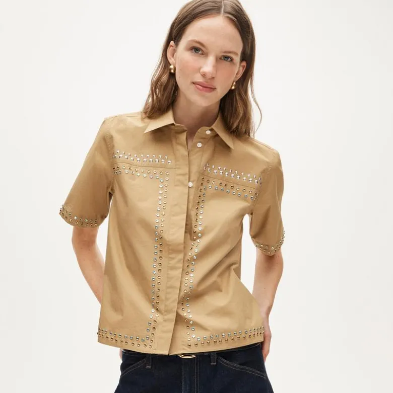 Jules short-sleeve shirt in cotton poplin with embellishments