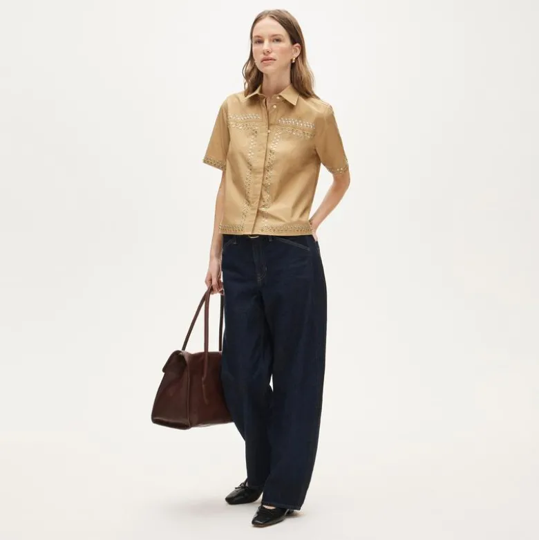 Jules short-sleeve shirt in cotton poplin with embellishments
