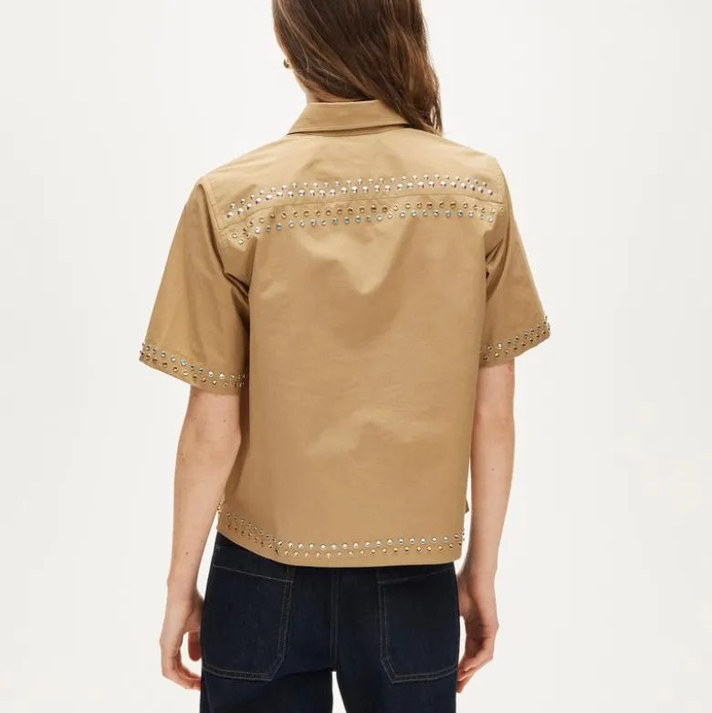 Jules short-sleeve shirt in cotton poplin with embellishments