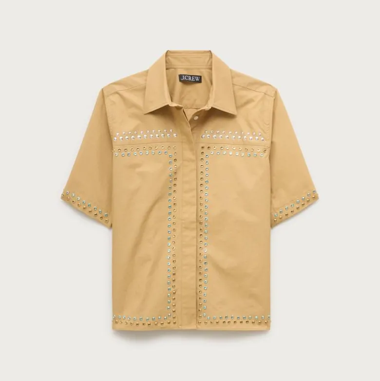 Jules short-sleeve shirt in cotton poplin with embellishments