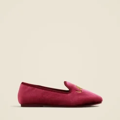 Kids' embroidered-leopard velvet slip-on shoes