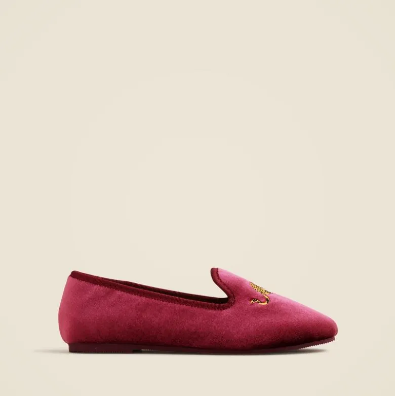 Kids' embroidered-leopard velvet slip-on shoes