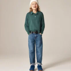 Kids' garment-dyed long-sleeve polo shirt in broken-in-jersey