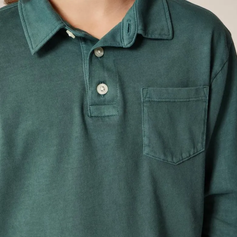 Kids' garment-dyed long-sleeve polo shirt in broken-in-jersey