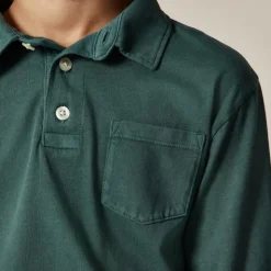 Kids' garment-dyed long-sleeve polo shirt in broken-in-jersey