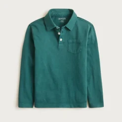 Kids' garment-dyed long-sleeve polo shirt in broken-in-jersey