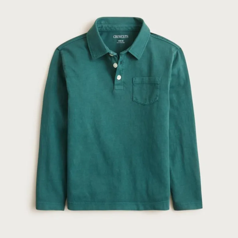 Kids' garment-dyed long-sleeve polo shirt in broken-in-jersey