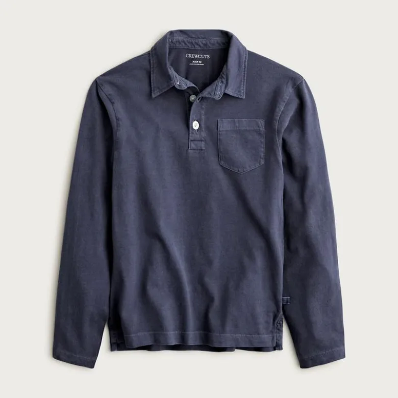 Kids' garment-dyed long-sleeve polo shirt in broken-in-jersey