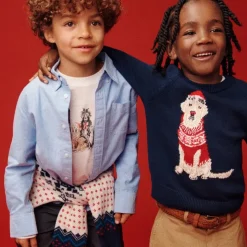 Kids' holiday dog intarsia sweater in cotton