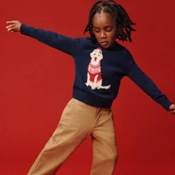 Kids' holiday dog intarsia sweater in cotton