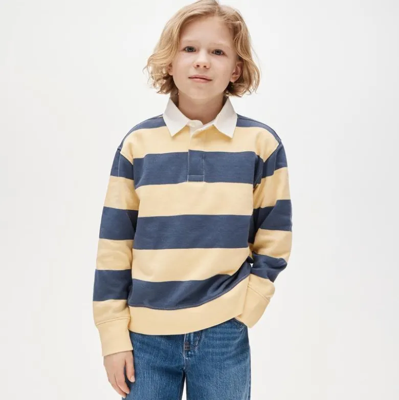 Kids' junior varsity rugby sweatshirt in striped terry