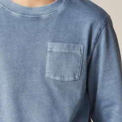 Kids' long-sleeve garment-dyed pocket T-shirt in broken-in-jersey