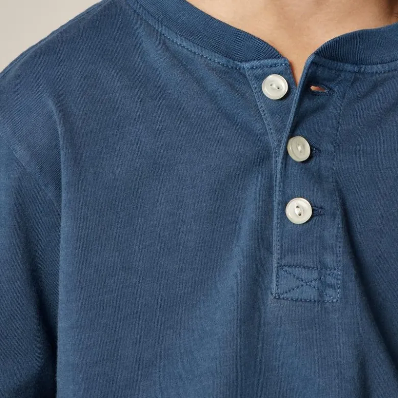 Kids' long-sleeve garment-dyed henley T-shirt in broken-in-jersey