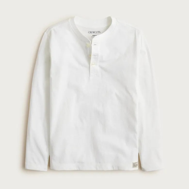 Kids' long-sleeve garment-dyed henley T-shirt in broken-in-jersey