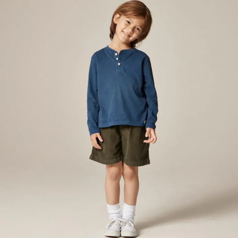 Kids' long-sleeve garment-dyed henley T-shirt in broken-in-jersey