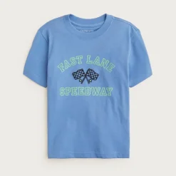 Kids' short-sleeve "Fast lane" graphic T-shirt with embroidery