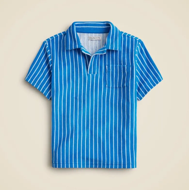 Kids' short-sleeve johnny-collar shirt in towel terry