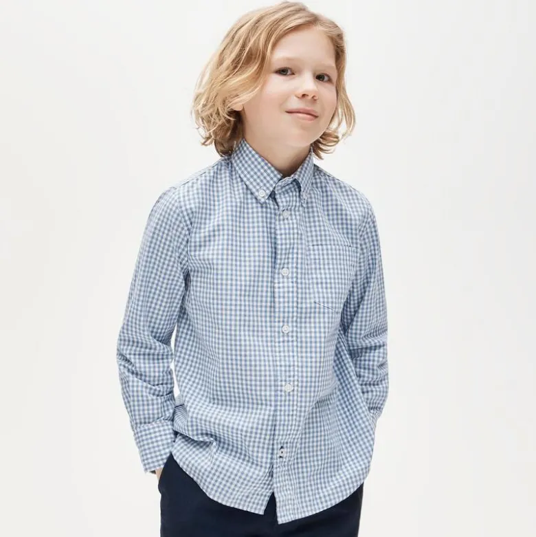 Kids' stretch poplin button-down in gingham