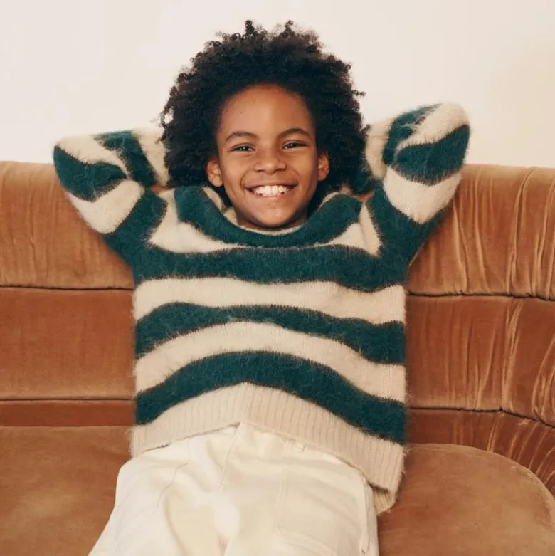 Kids' textured crewneck sweater in stripe
