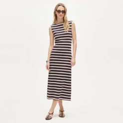 Knit boatneck midi dress in stripe