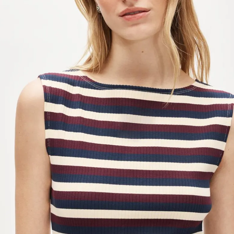 Knit boatneck midi dress in stripe