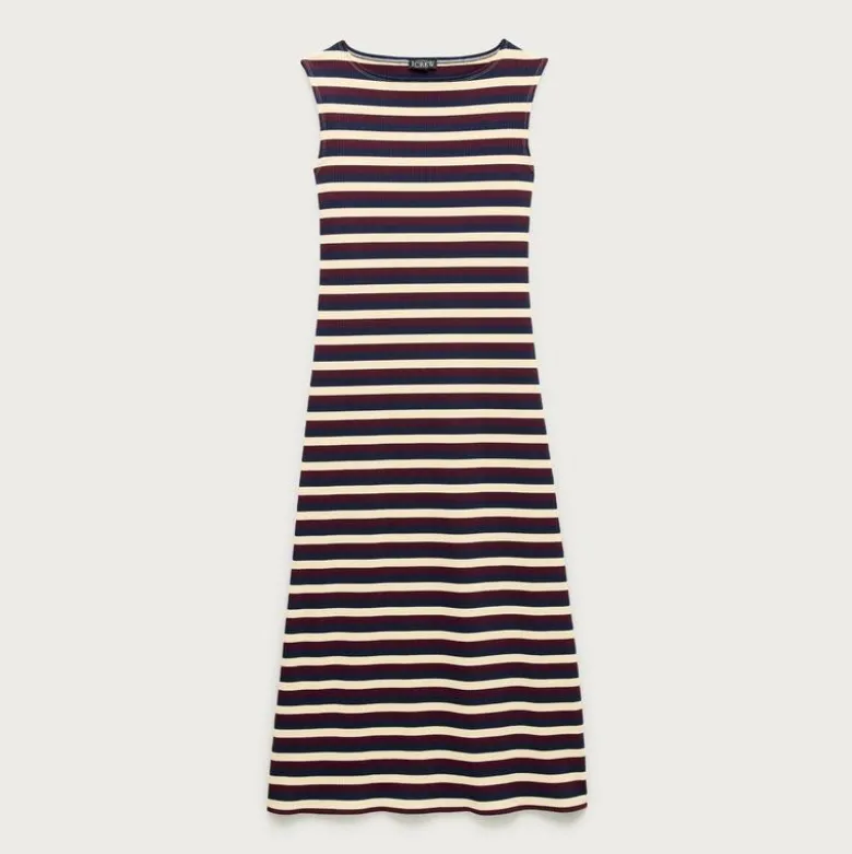 Knit boatneck midi dress in stripe