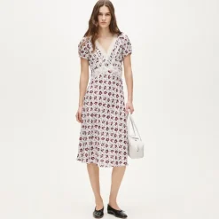 Lace dress in floral-print viscose twill