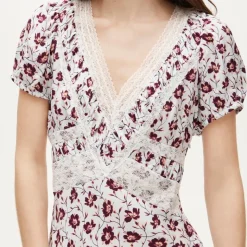 Lace dress in floral-print viscose twill