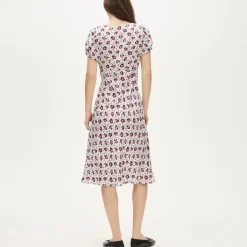 Lace dress in floral-print viscose twill