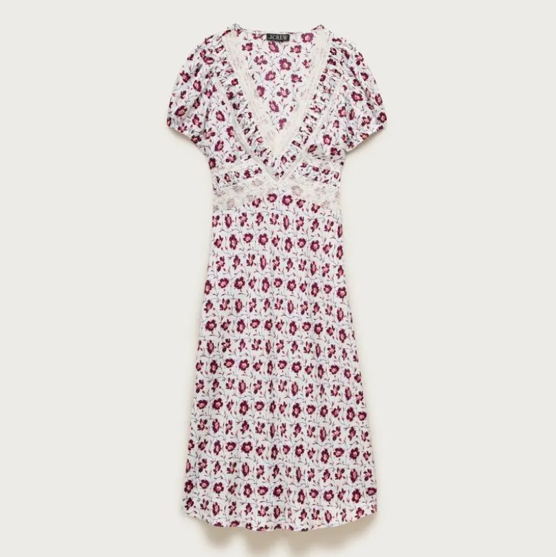 Lace dress in floral-print viscose twill