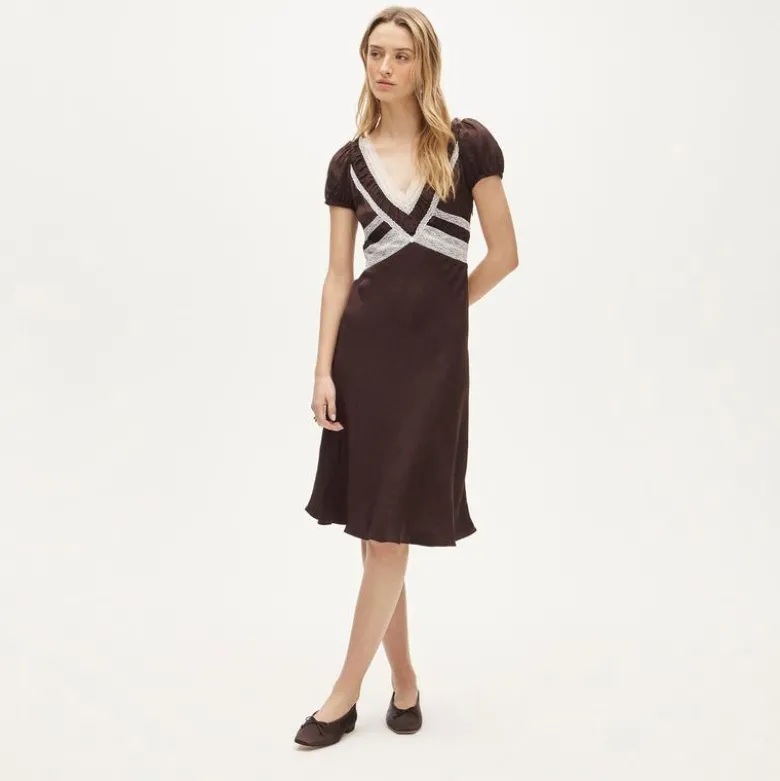 Lace dress in viscose twill