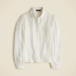 Lace-trim button-up shirt with club collar