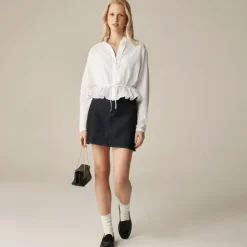 Lace-trim cinched-waist top in cotton voile