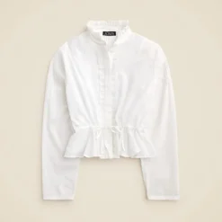 Lace-trim cinched-waist top in cotton voile