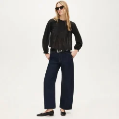 Lace-trim pintuck top in cotton voile