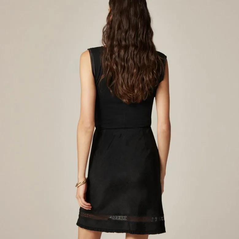 Lace-trim slip skirt in matte textured satin