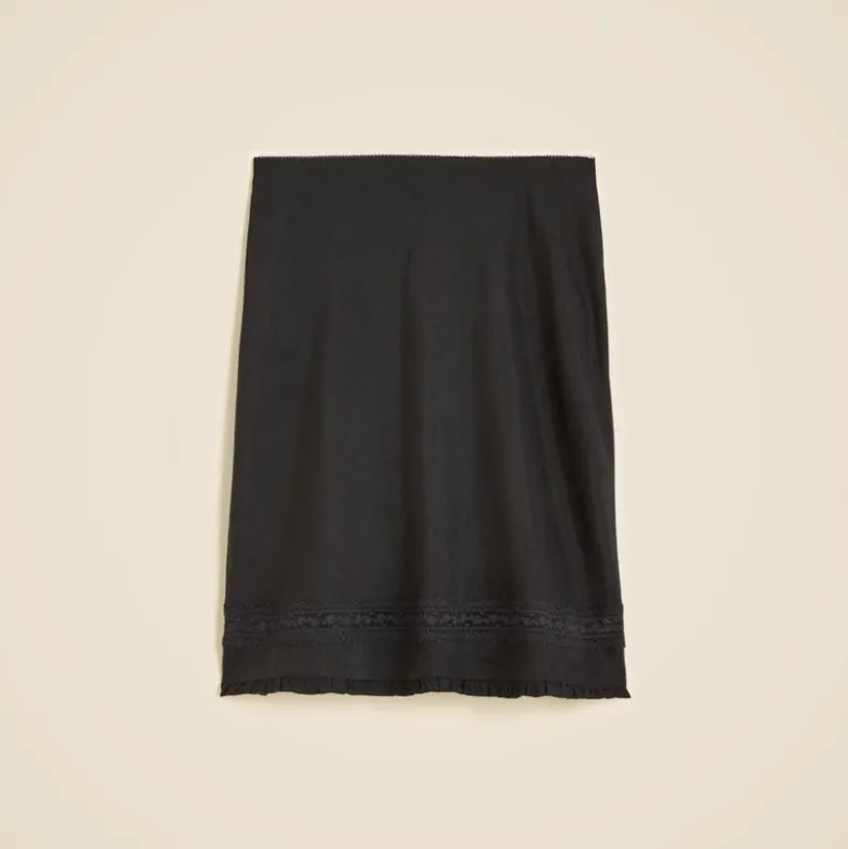 Lace-trim slip skirt in matte textured satin