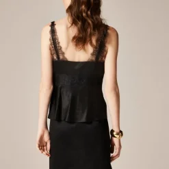 Lace-trim tank top in luster charmeuse