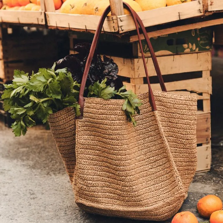 Large handknotted packable tote bag