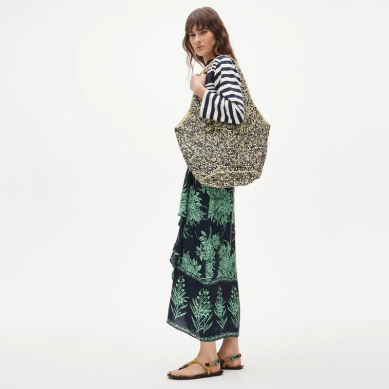 Large handwoven tote in marled straw