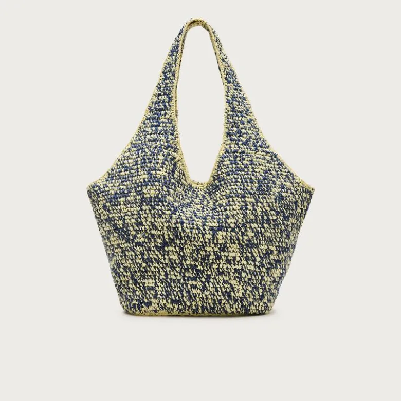 Large handwoven tote in marled straw