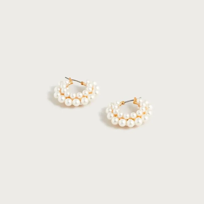Layered mini-pearl hoop earrings