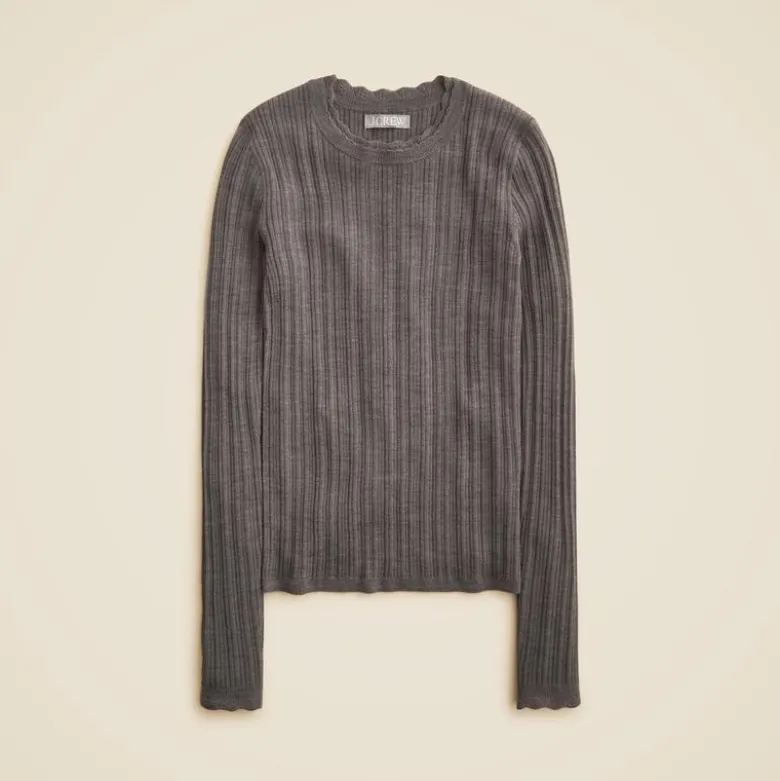 Layered pointelle sweater-tee in merino wool