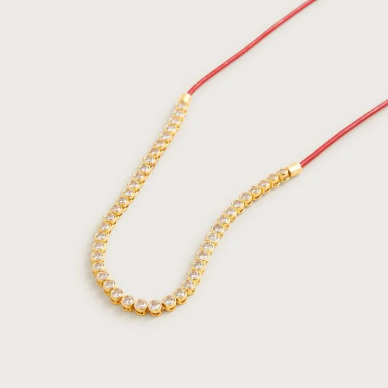 Leather and cubic zirconia bezel-set tennis necklace