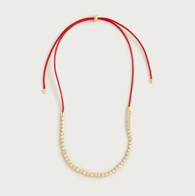 Leather and cubic zirconia bezel-set tennis necklace