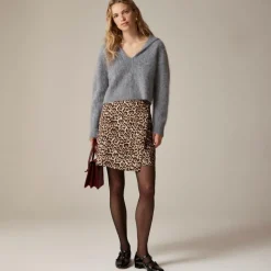 Leopard-print wrap skirt in duchesse satin