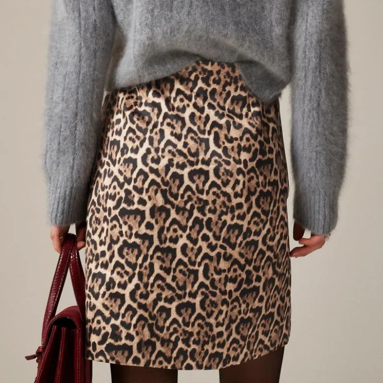Leopard-print wrap skirt in duchesse satin