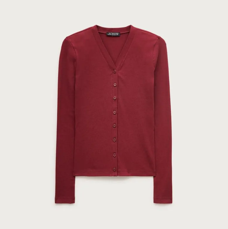 Lightweight rib high V-neck cardigan top